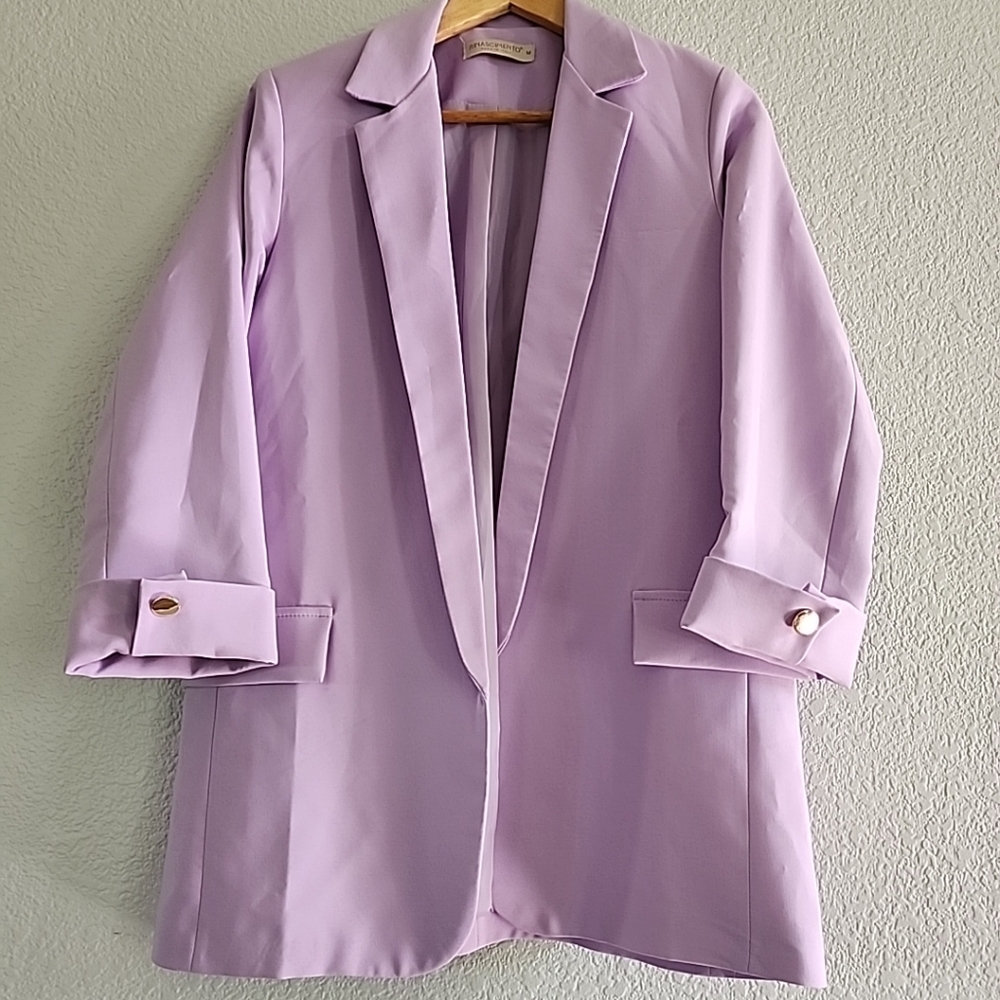 Spring Lilac Lavendar Open Blazer Long Casual Modest Church Wear Size Medium - Picture 2 of 15